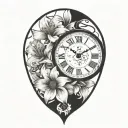 clock with flowers coming out tattoo design idea