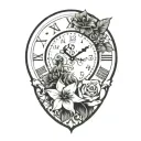 clock with flowers coming out tattoo design idea