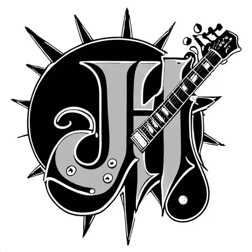 letters JH with an electric guitar tattoo design idea