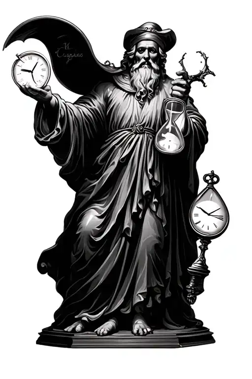 Father Time holding an hour glass tattoo design idea