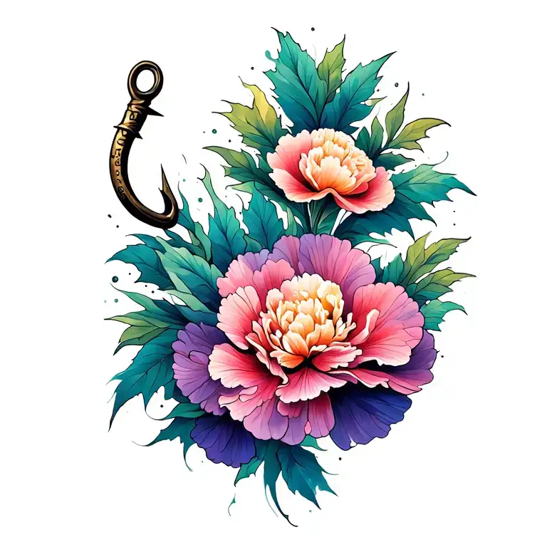 Fishing Hook with Carnation Flower tattoo design idea