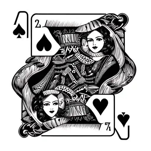 poker hand use the cards 7 2 3 and 4 and a queen of hearts  tattoo design idea