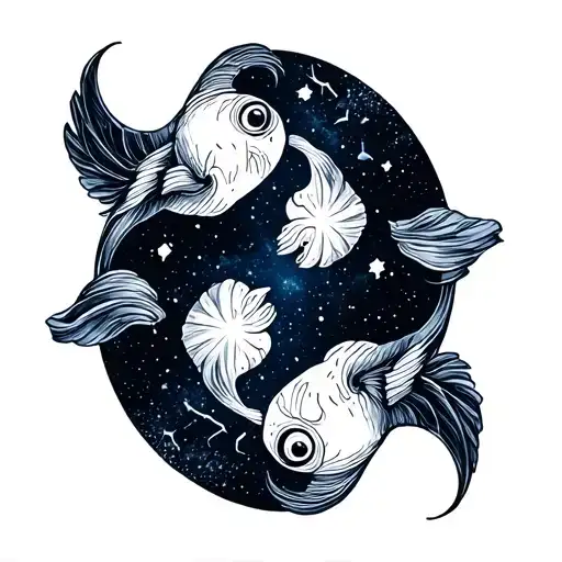 pisces aquarius constellation merging together tattoo design idea