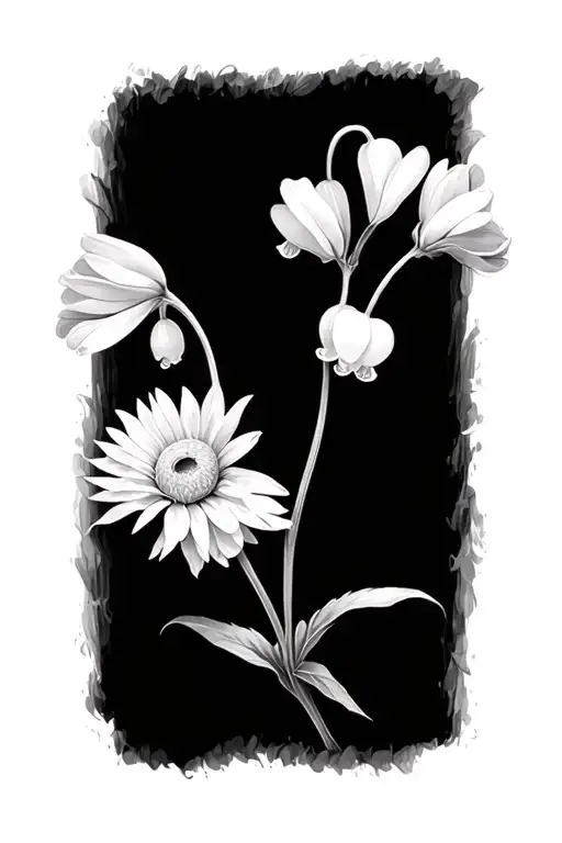 Lilly of the valley chrysanthemum and marigold flower tattoo design idea