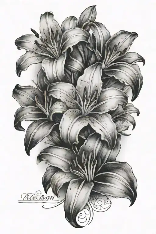 2 lily flowers with the words" Healing doesnt mean forgetting" tattoo design idea