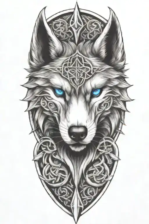 wolf with blue eyes on armor tattoo design featuring Celtic trinity knot  tattoo design idea