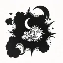 sun illuminating moon with stars simple tattoo design idea