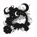sun illuminating moon with stars simple tattoo design idea