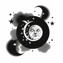 sun illuminating moon with stars simple tattoo design idea