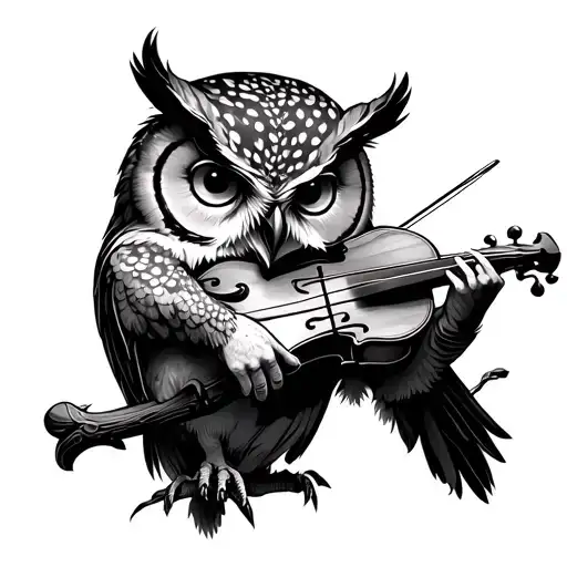 owl playing fiddle tattoo design idea