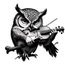 owl playing fiddle tattoo design idea