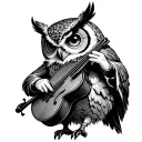 owl playing fiddle tattoo design idea