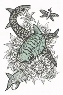  sea shells, flor de Maga, blue dragon fly, and a black tip reef shark  tattoo design idea