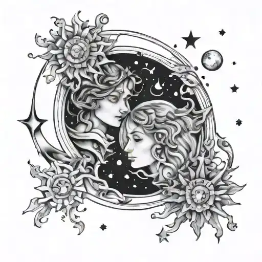 gemini constelation moon sun tattoo design idea