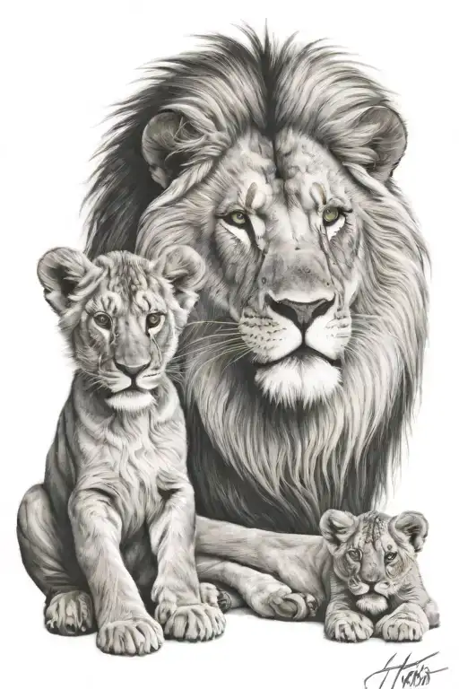 lion and 2 son looking angel portreit wolan tattoo tattoo design idea