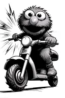 elmo's world character, Zoey, riding a Razor scooter with a supernova star shooting in the background tattoo design idea