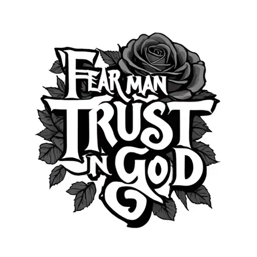 "fear no man trust in god" roses tattoo design idea