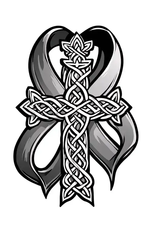 Celtic Cross Cancer ribbon tattoo design idea