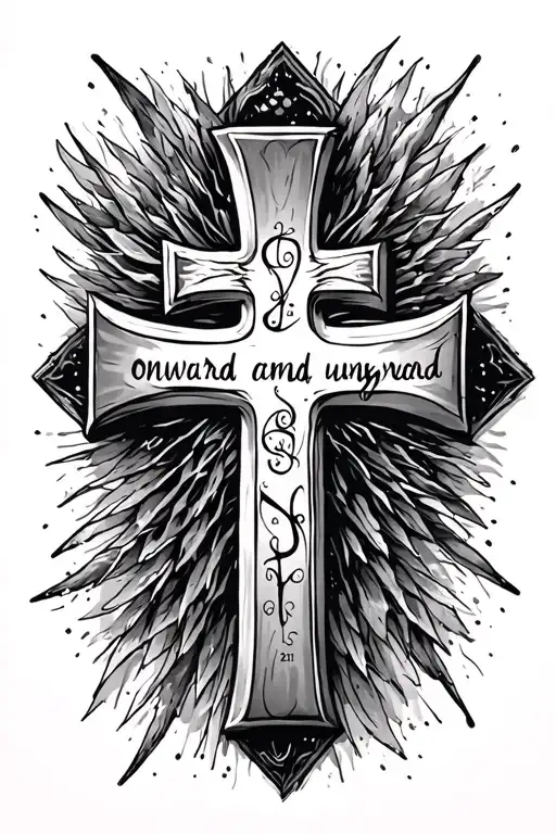 cross, "onward and upward" written, revelation 21:4  tattoo design idea
