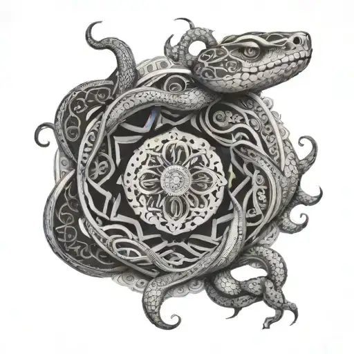 Mandala along with snake intertwined infinity symbols tattoo design idea