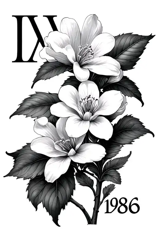 honeysuckle flowers growing with Roman numerals 1986 tattoo design idea