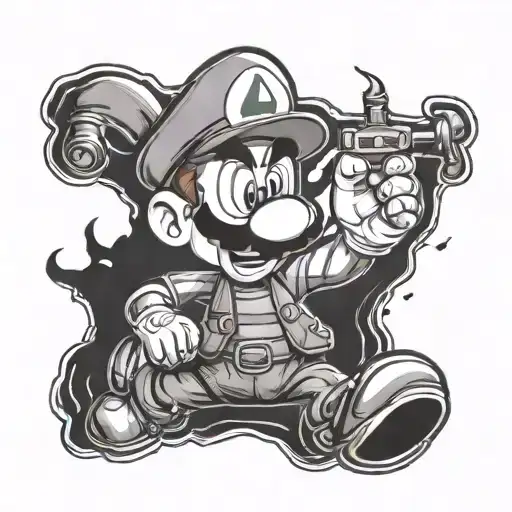 tatouge de luigi in luigi mansion assiprant un fantome tattoo design idea