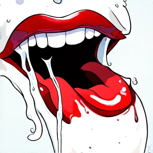 smiling face , milk spilling from tongue tattoo design idea