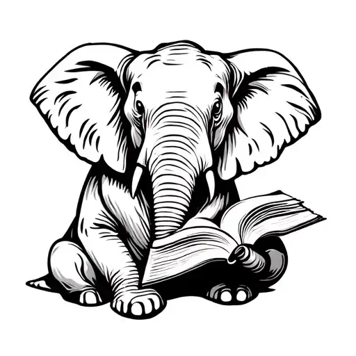 elephant reading a book tattoo design idea
