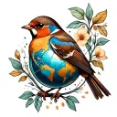 robin bird with globe inside tattoo design idea