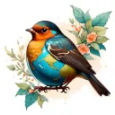 robin bird with globe inside tattoo design idea