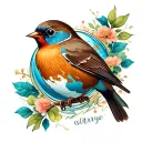 robin bird with globe inside tattoo design idea