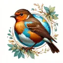 robin bird with globe inside tattoo design idea
