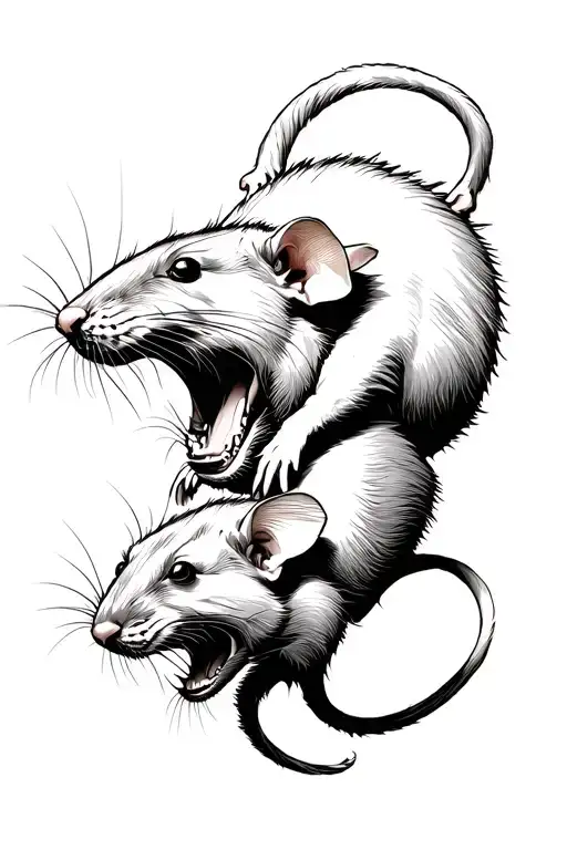 rat with 3 dog heads growling down tattoo design idea