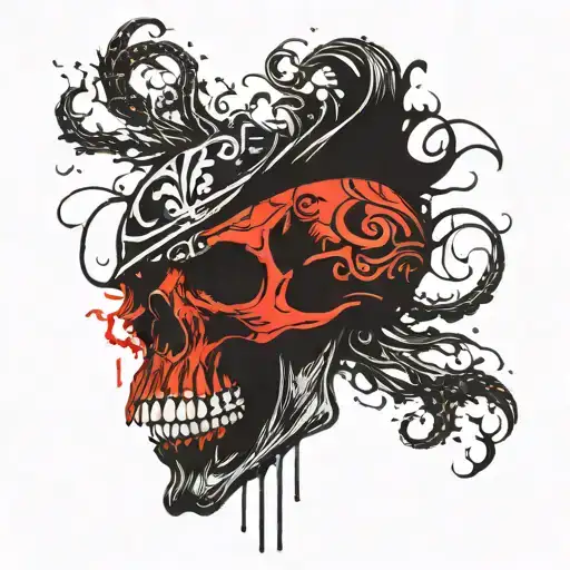 smoke pirate skull with tentacles coming out of mouth tattoo design idea