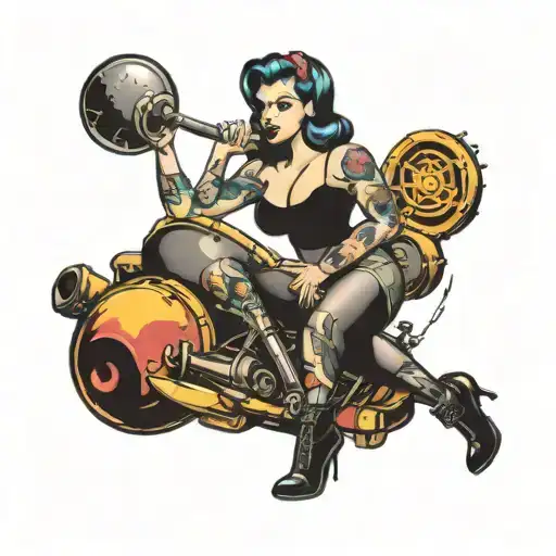 pinup girl sitting on a bomb tattoo design idea