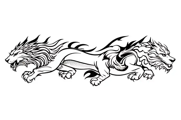 lion and dragon wrapped tattoo design idea