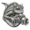 A chameleon holding an instrument tattoo design idea
