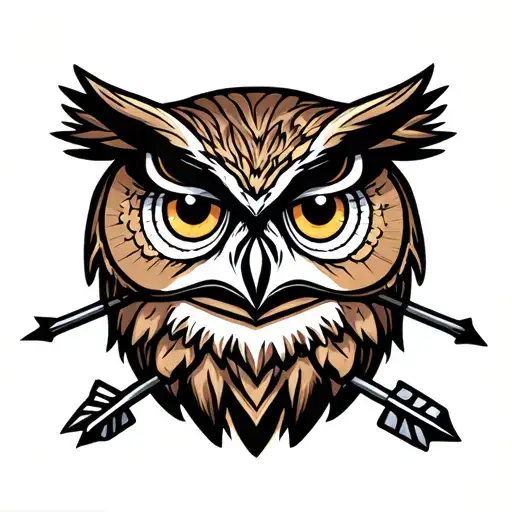 owl head shot by arrows and include an eye with number 14 tattoo design idea