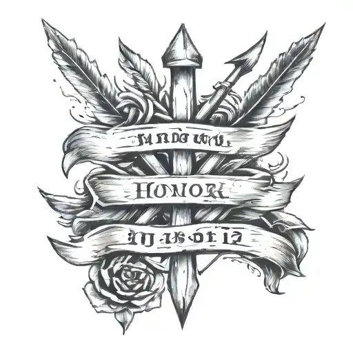 3 arrows with john 15:13 strenght and honor drawn tattoo design idea