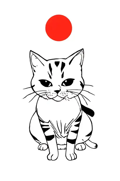 Cat Samurai against the backdrop of a red circle tattoo design idea