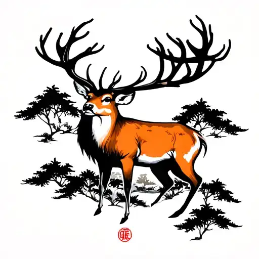 deer forest scene tattoo design idea