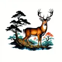 deer forest scene tattoo design idea