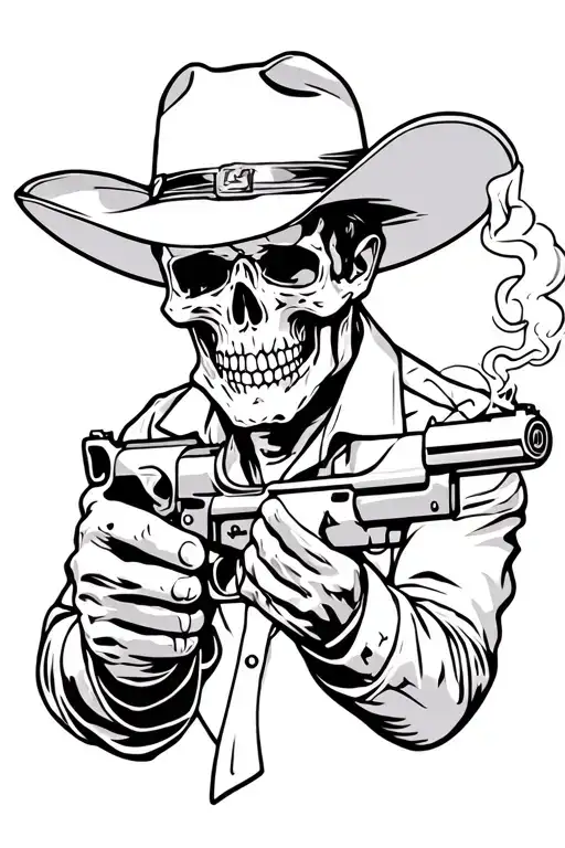 skull cowboy smoking and shooting 44 tattoo design idea