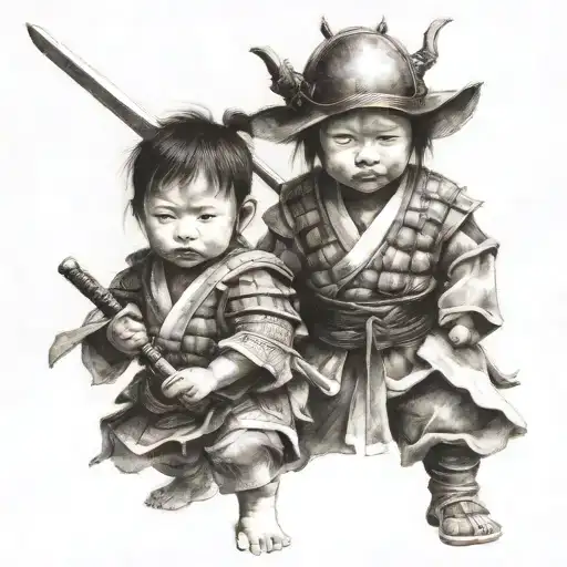 2 samurai children, do not leave me tattoo design idea