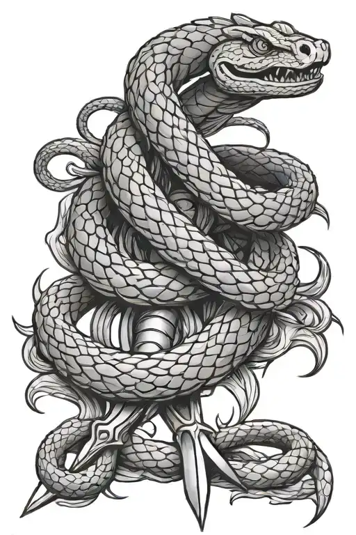 sword and snake tattoo design idea