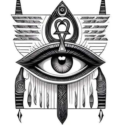 eye of Horus mixed with ankh symbol in blackwork style  tattoo design idea