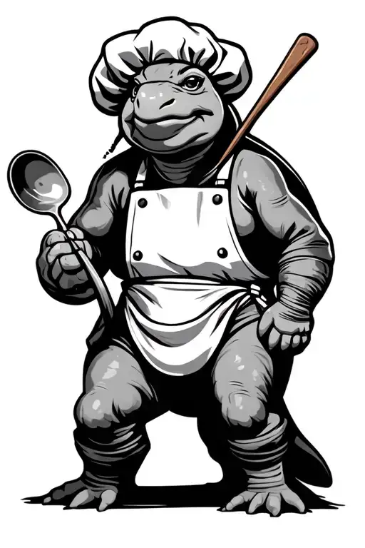 Chef Turtle with ladle, apron, and chef hat tattoo design idea
