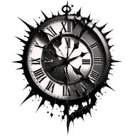 broken clock surrounded tattoo design idea