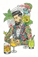 bartender mixing psychedelic cocktails tattoo design idea