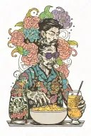 bartender mixing psychedelic cocktails tattoo design idea